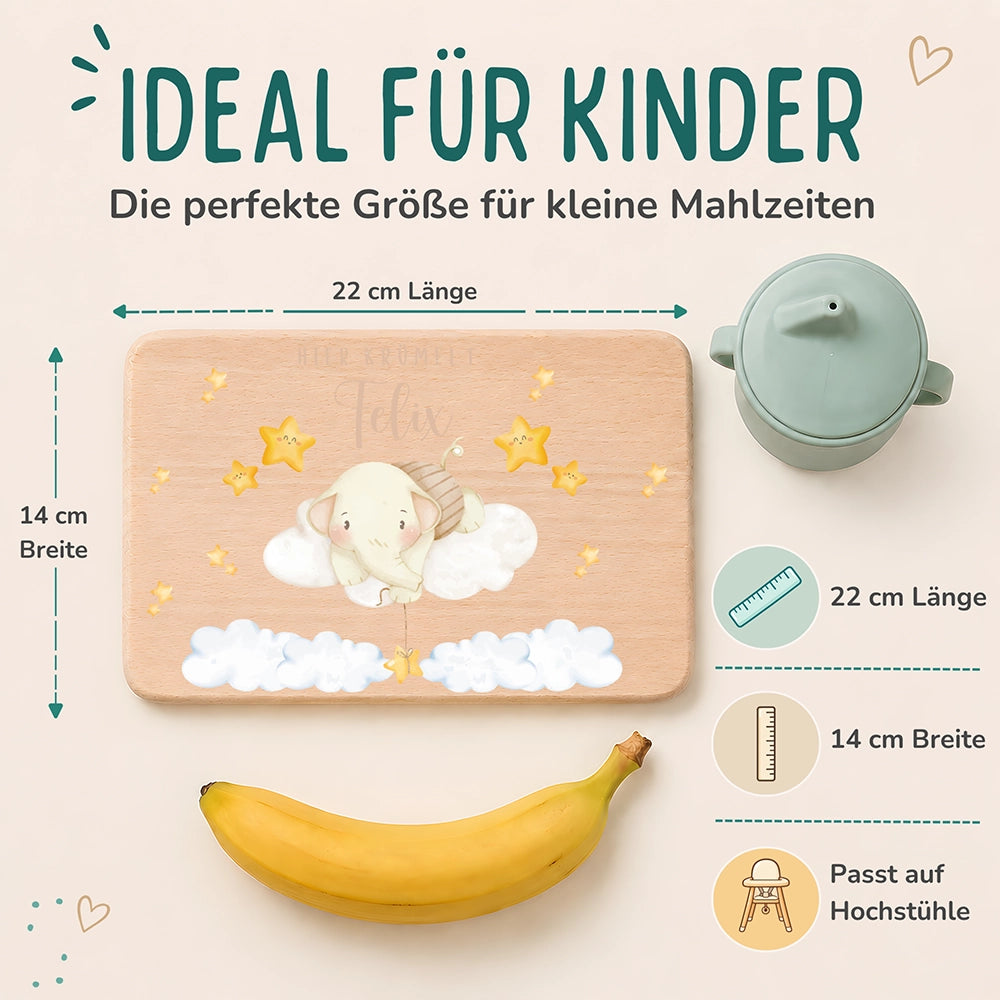 Frühstücksbrettchen Holz personalisiert - Einhorn Regenbogen