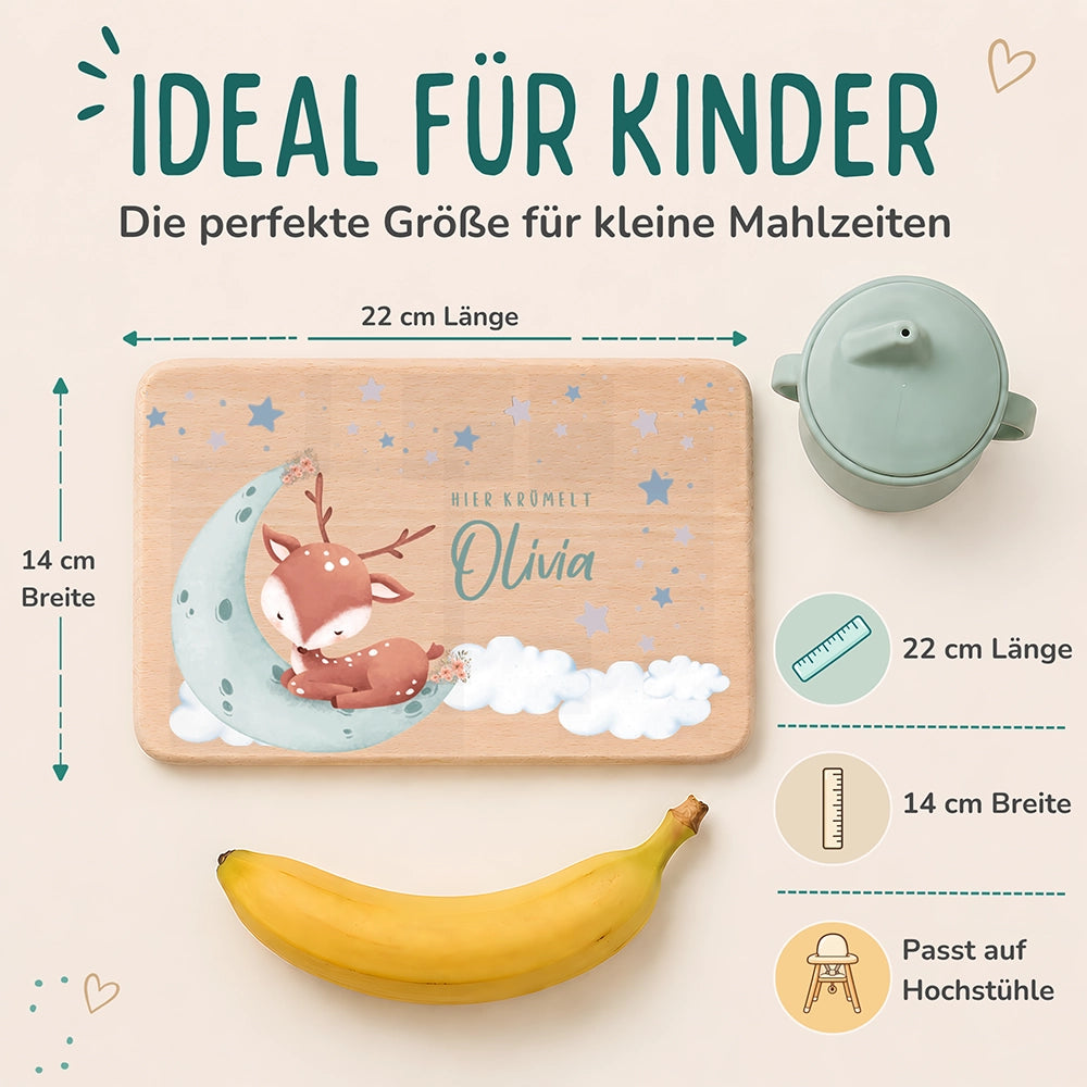 Frühstücksbrettchen Holz personalisiert - Baby Reh