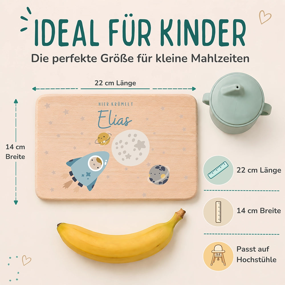 Frühstücksbrettchen Holz personalisiert - Weltall