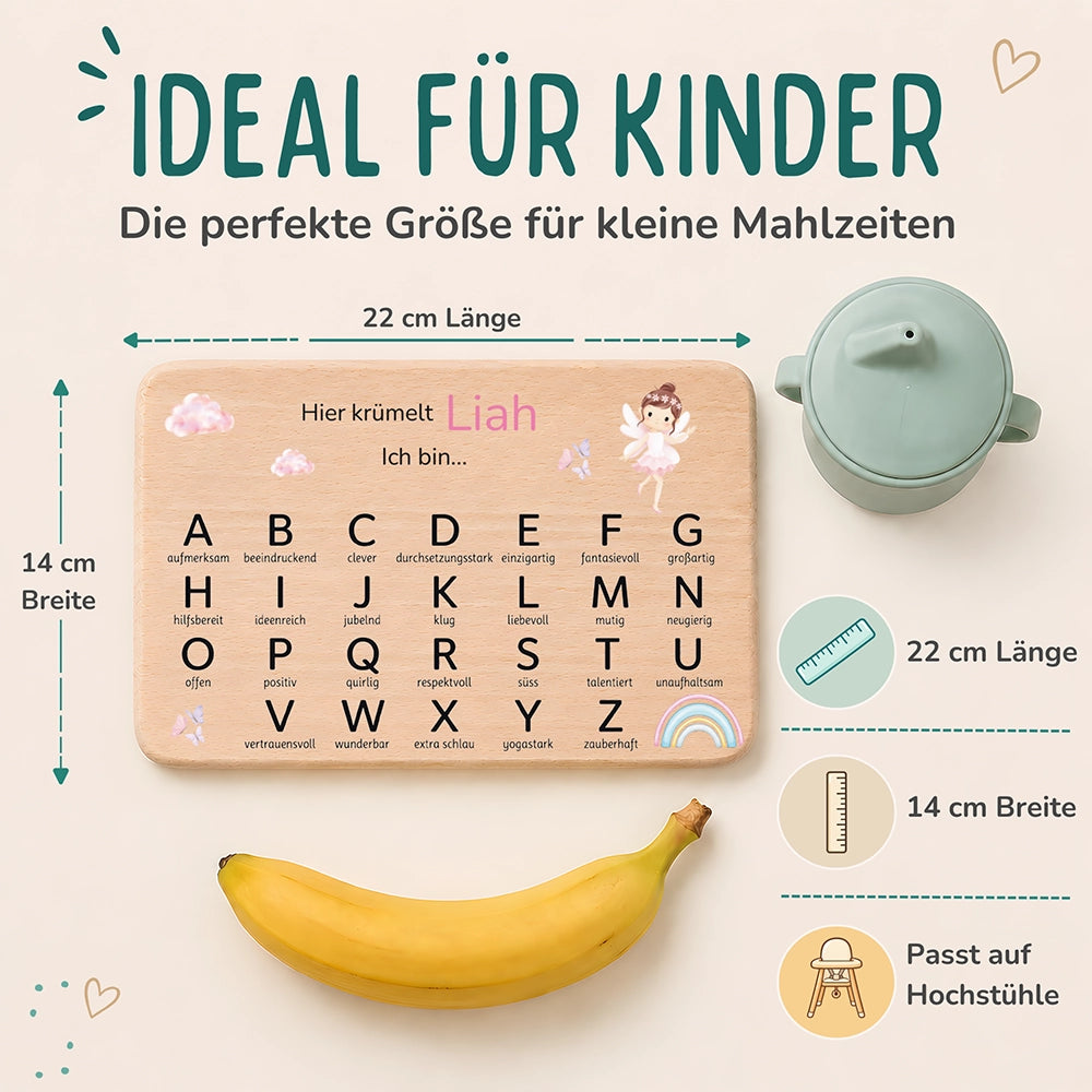 ABC Brettchen Kinder personalisiert – Ballerina Regenbogen