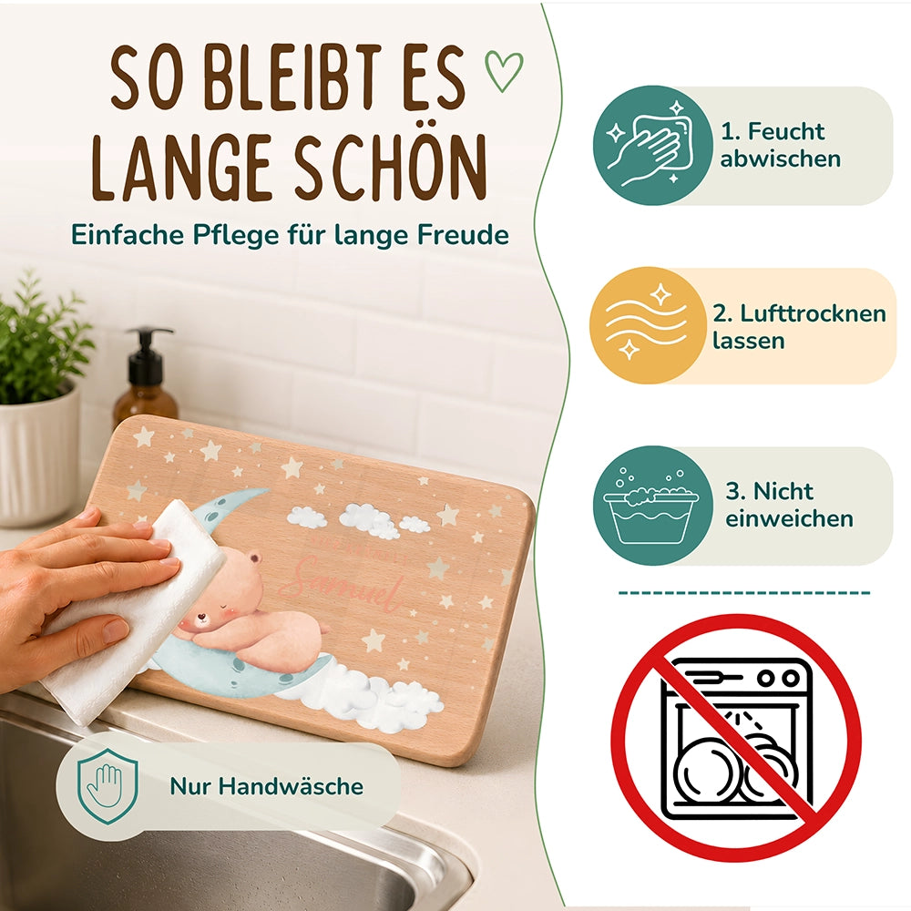 Frühstücksbrettchen Holz personalisiert - Baby Bär