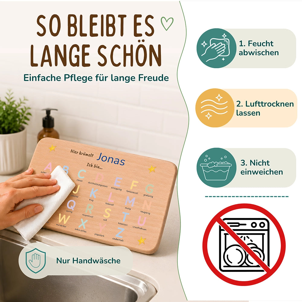ABC Brettchen Kinder personalisiert – Sterne pastell