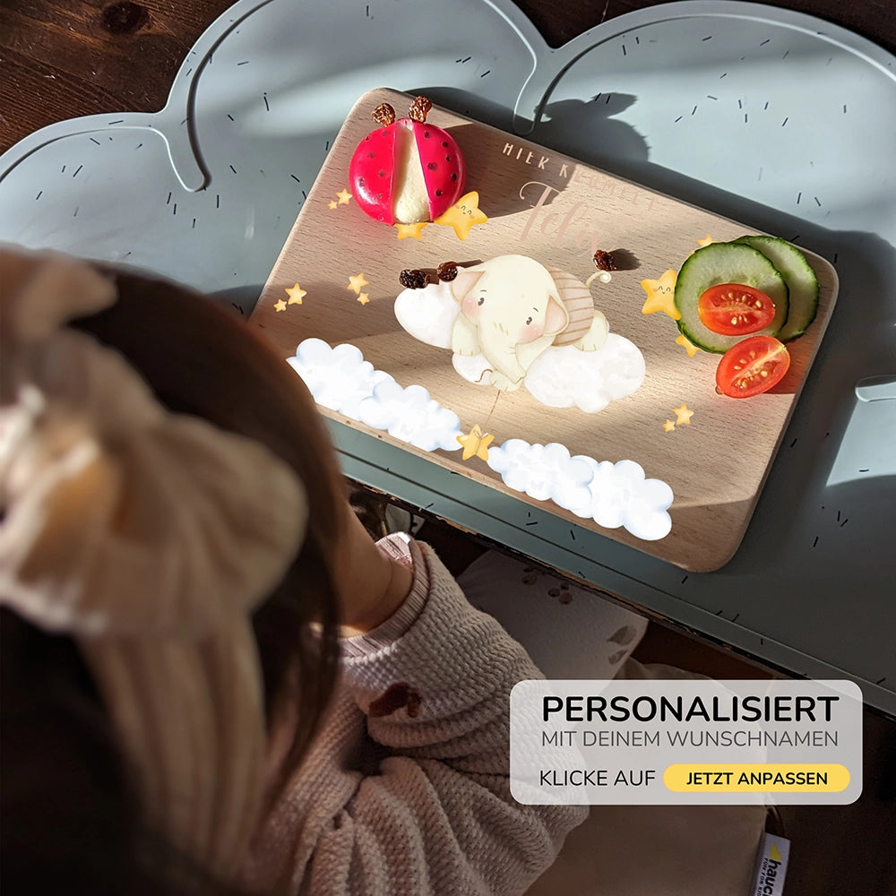 Frühstücksbrettchen Holz personalisiert - Einhorn Regenbogen