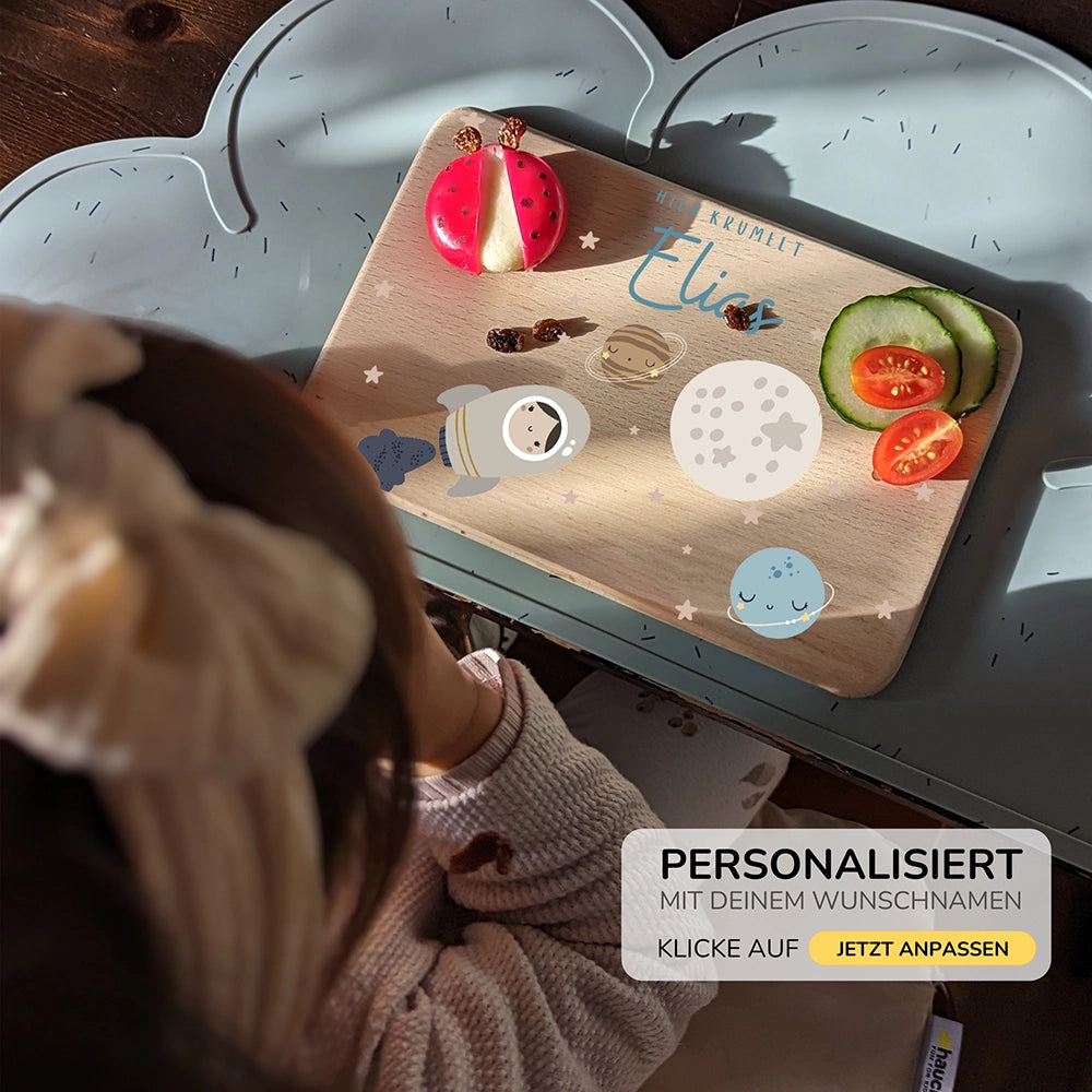 Frühstücksbrettchen Holz personalisiert - Weltall