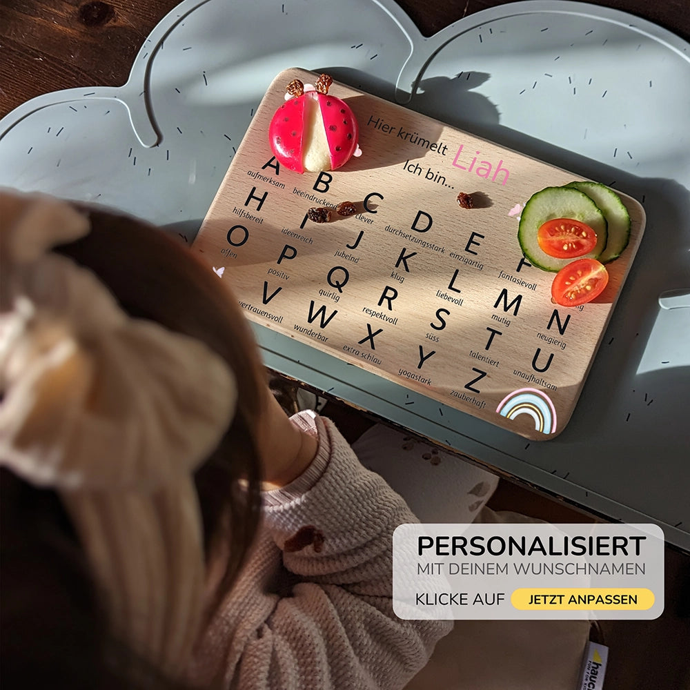 ABC Brettchen Kinder personalisiert – Ballerina Regenbogen