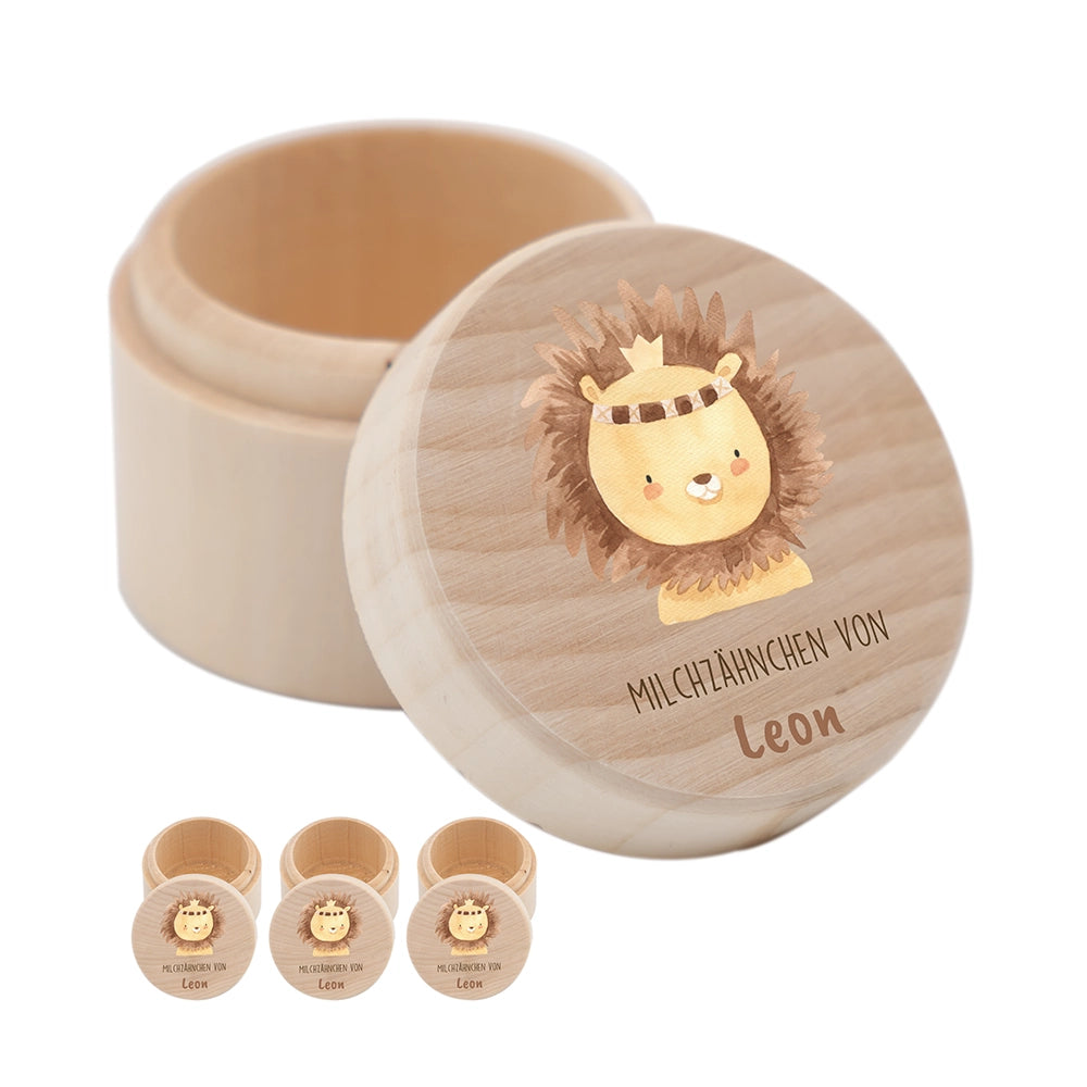 Zahndose Milchzähne personalisiert - Löwe Motiv