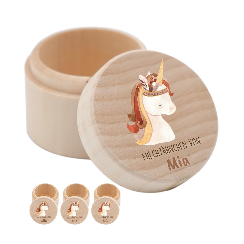 Zahndose Milchzähne personalisiert - Holz Zahnbox mit Wunschnamen - Löwe