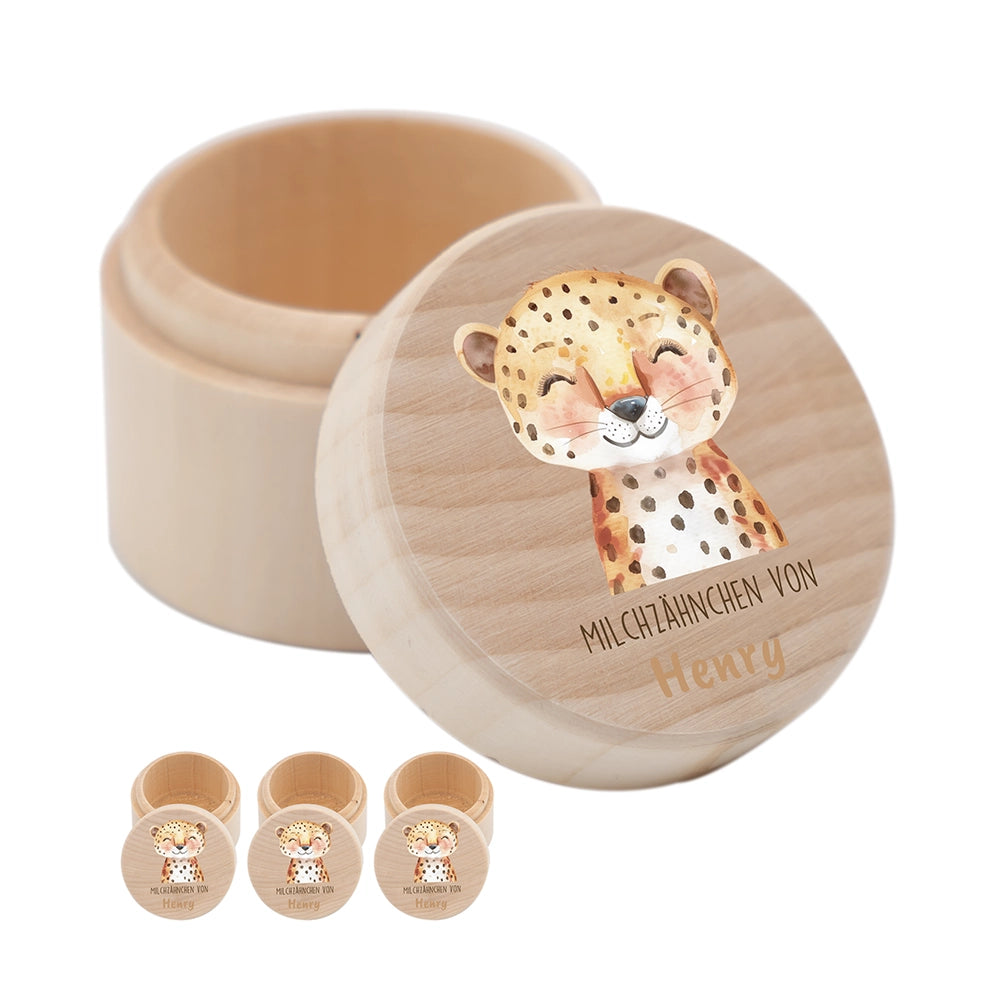 Zahndose Milchzähne personalisiert - Holz Zahnbox mit Wunschnamen - Tiger