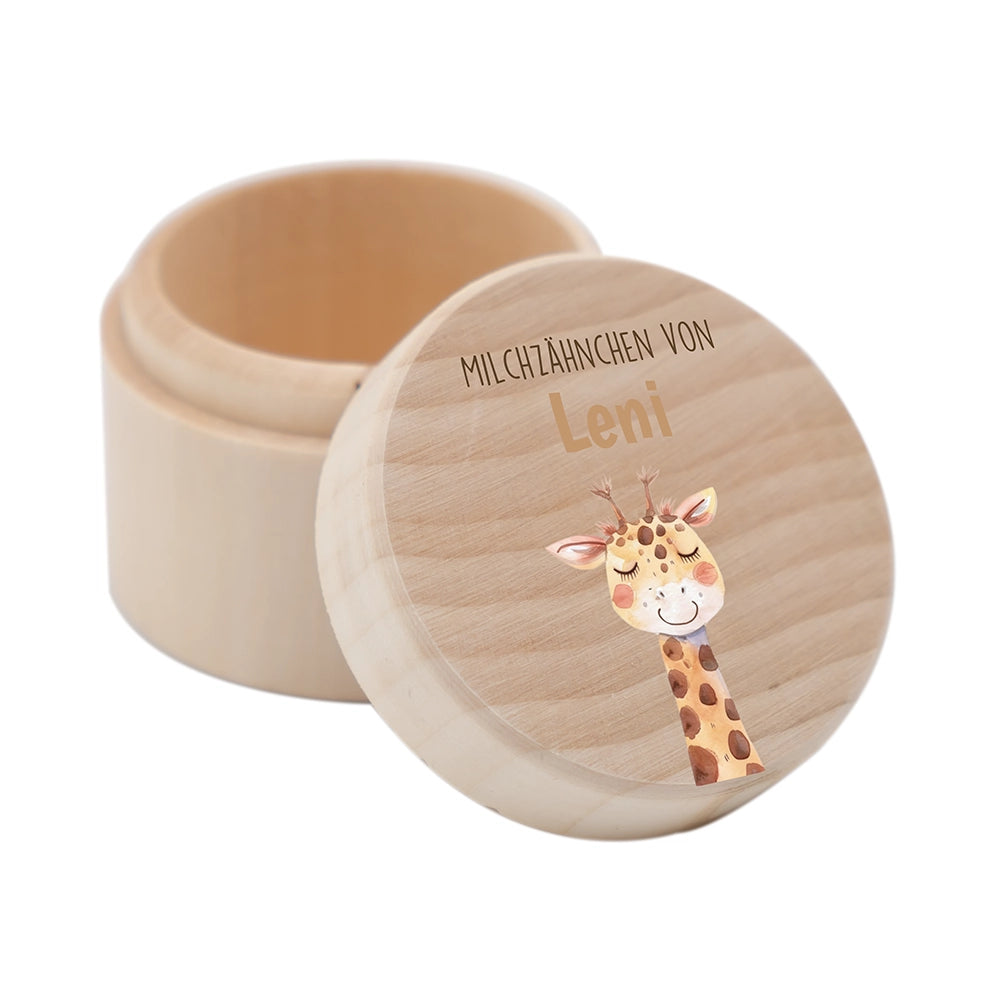 Zahndose Milchzähne personalisiert - Holz Zahnbox mit Wunschnamen - Giraffe Motiv