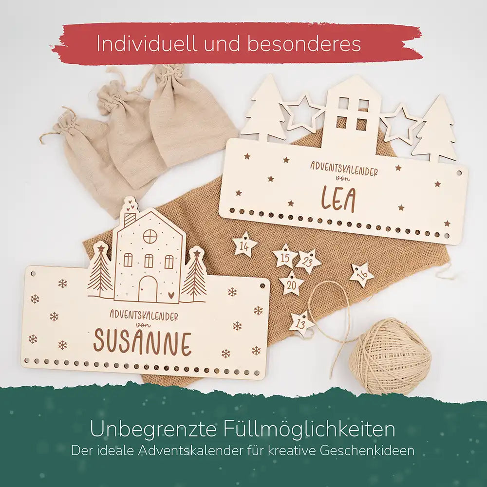 Personalisierbarer Adventskalender "Stadtsilhouette" - Holz & Jute für Kinder