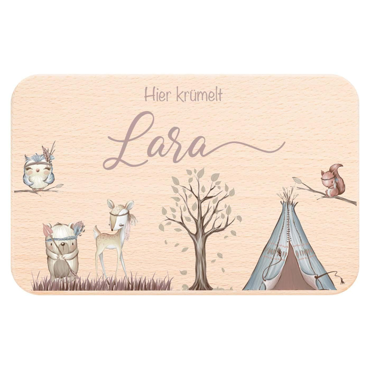 frühstücksbrettchen mit woodland und namensgravur