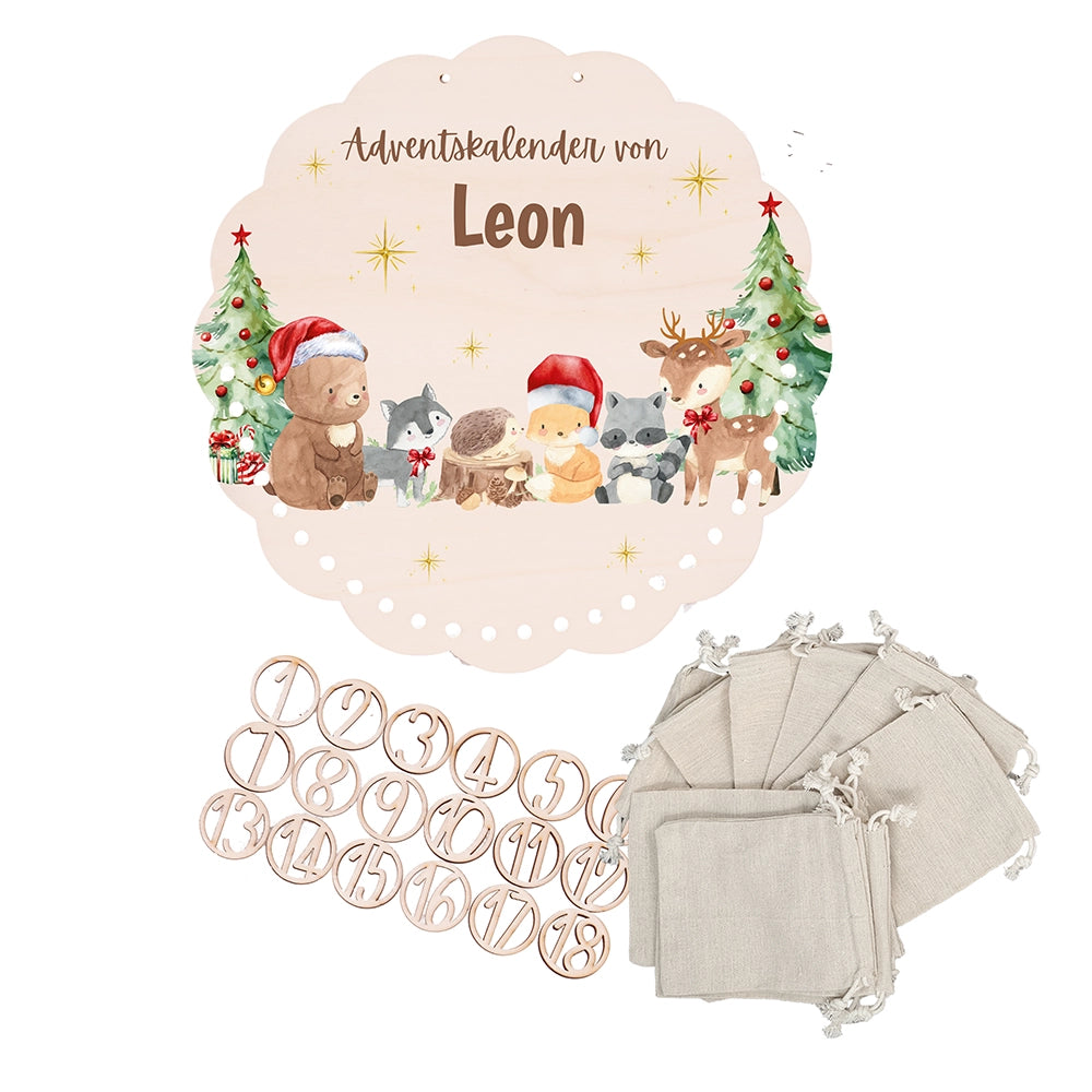 Personalisierter runder Adventskalender Kinder aus Holz  - Weihnachtsfreude