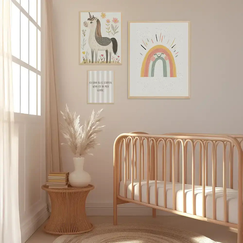 Poster 3er-Set - Einhorn, Regenbogen & Motivation fürs Kinderzimmer