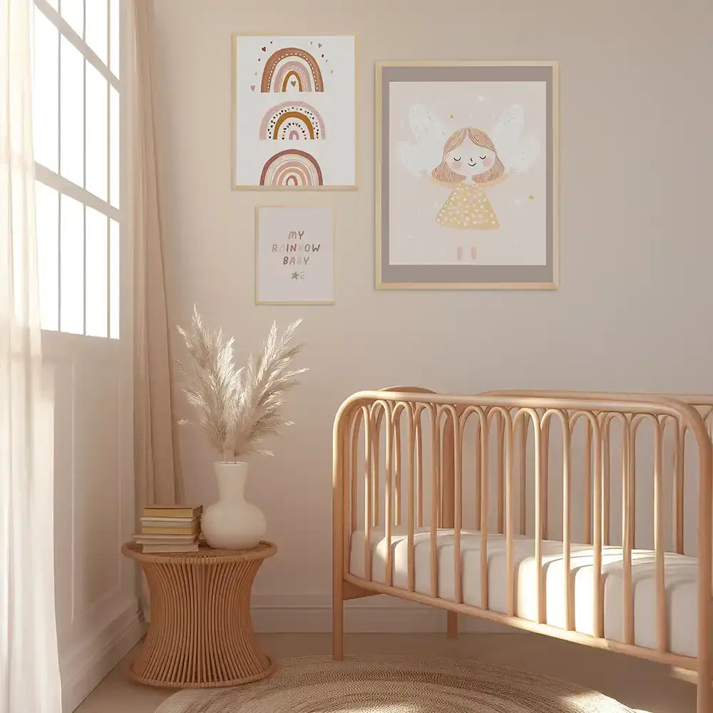 Poster 3er-Set - Regenbögen, "My Rainbow Baby" & Engel fürs Kinderzimmer