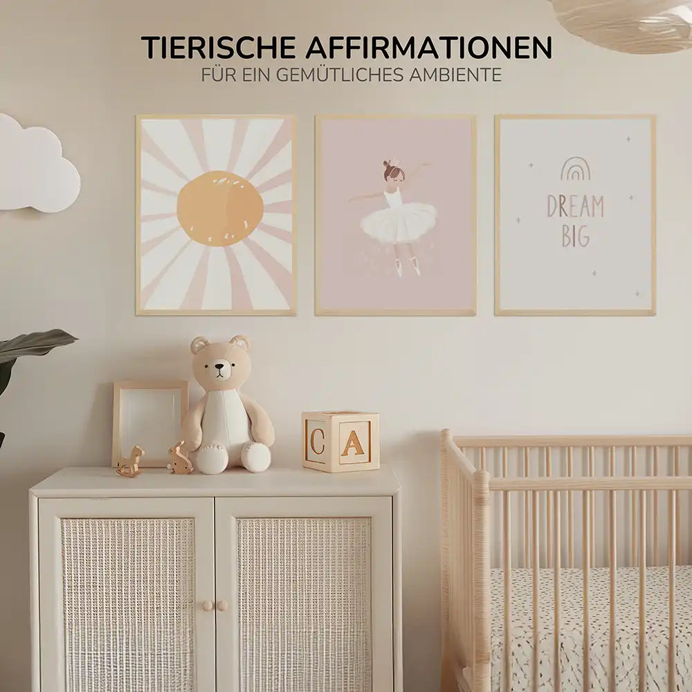 Poster 3er-Set - Sonne, Ballerina & Dream Big fürs Kinderzimmer