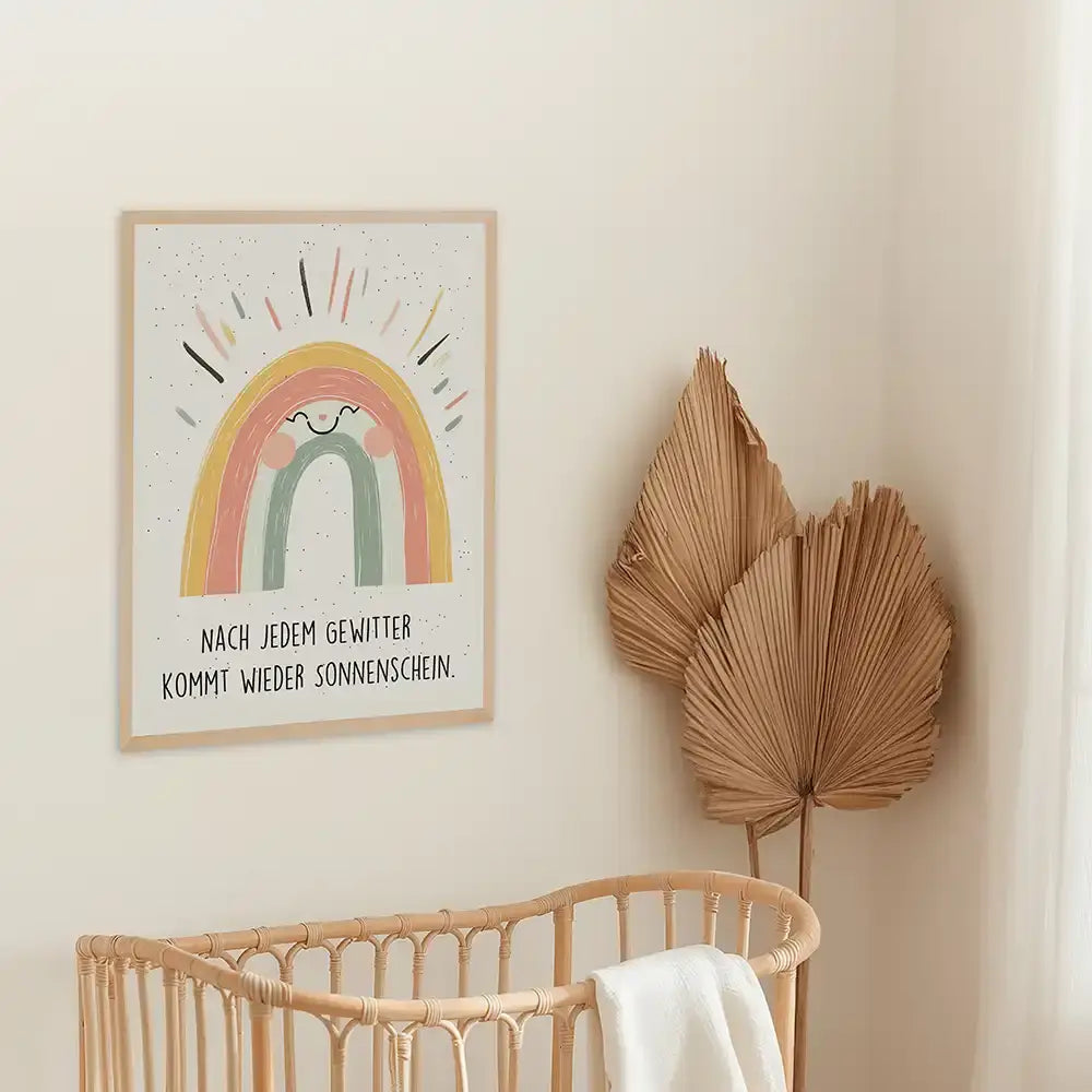Poster 3er-Set - Wolke, Hund im Regen & Regenbogen fürs Kinderzimmer