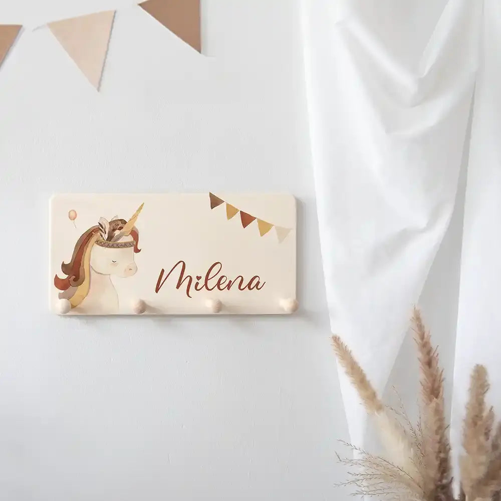 personalisierte garderobe mit einhorn boho für kinderzimmer