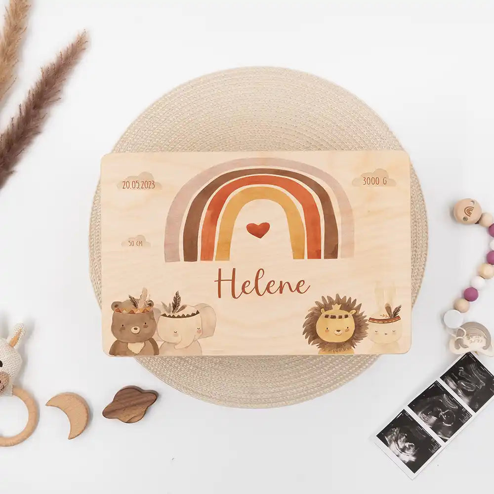 hochwertige boho-bundle holzkiste mit tiermotiven