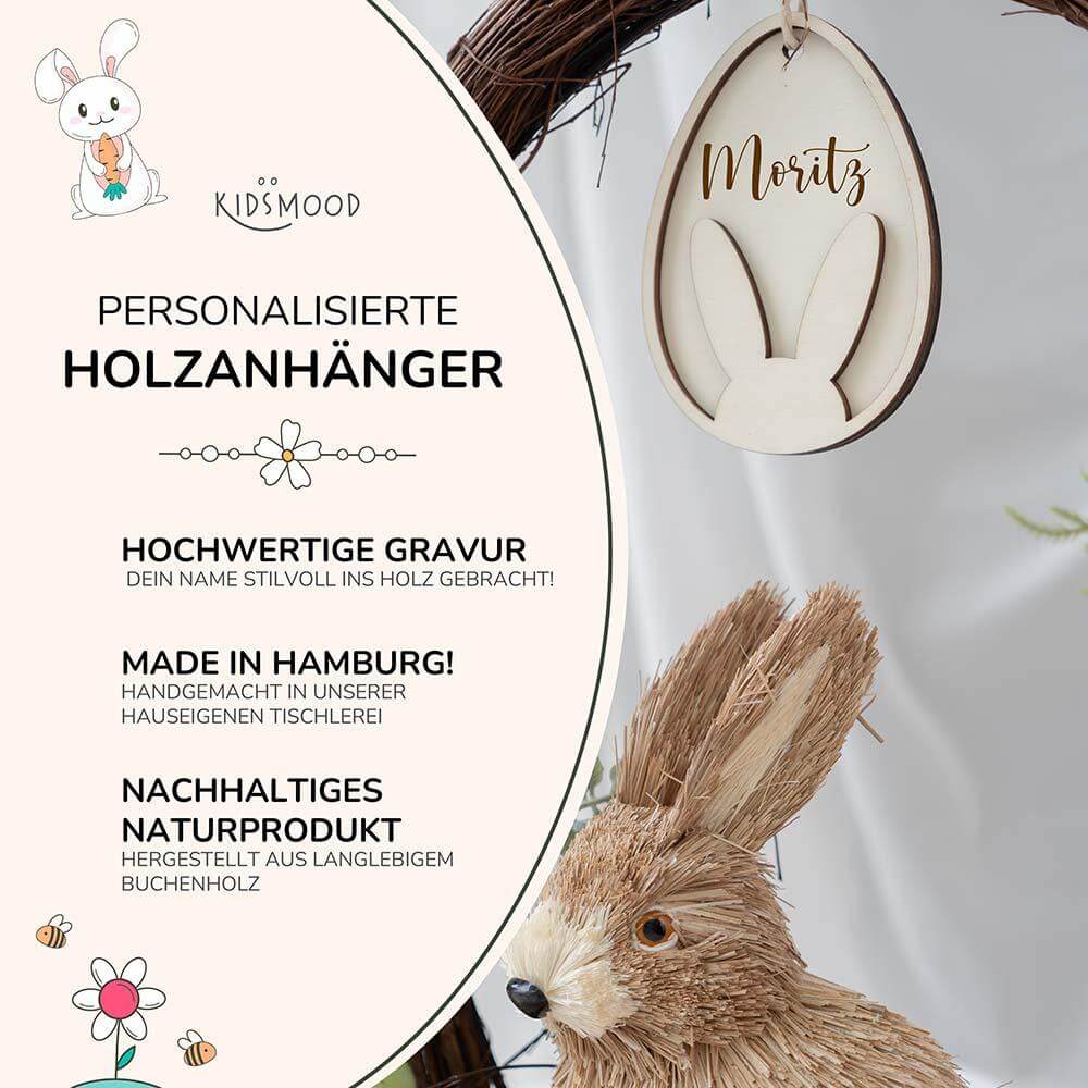 detailed view of personalized wooden Easter decoration