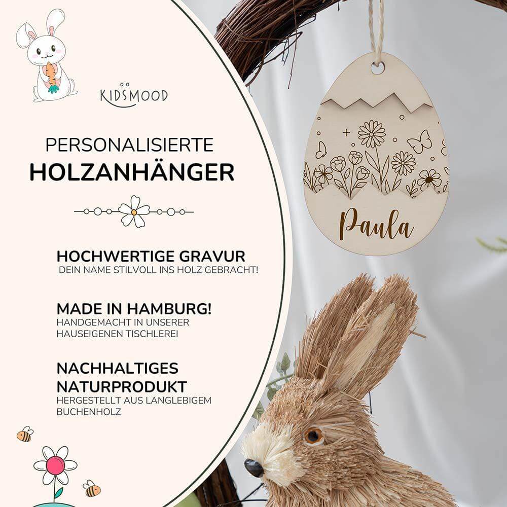 detailed view of personalized wooden Easter decoration