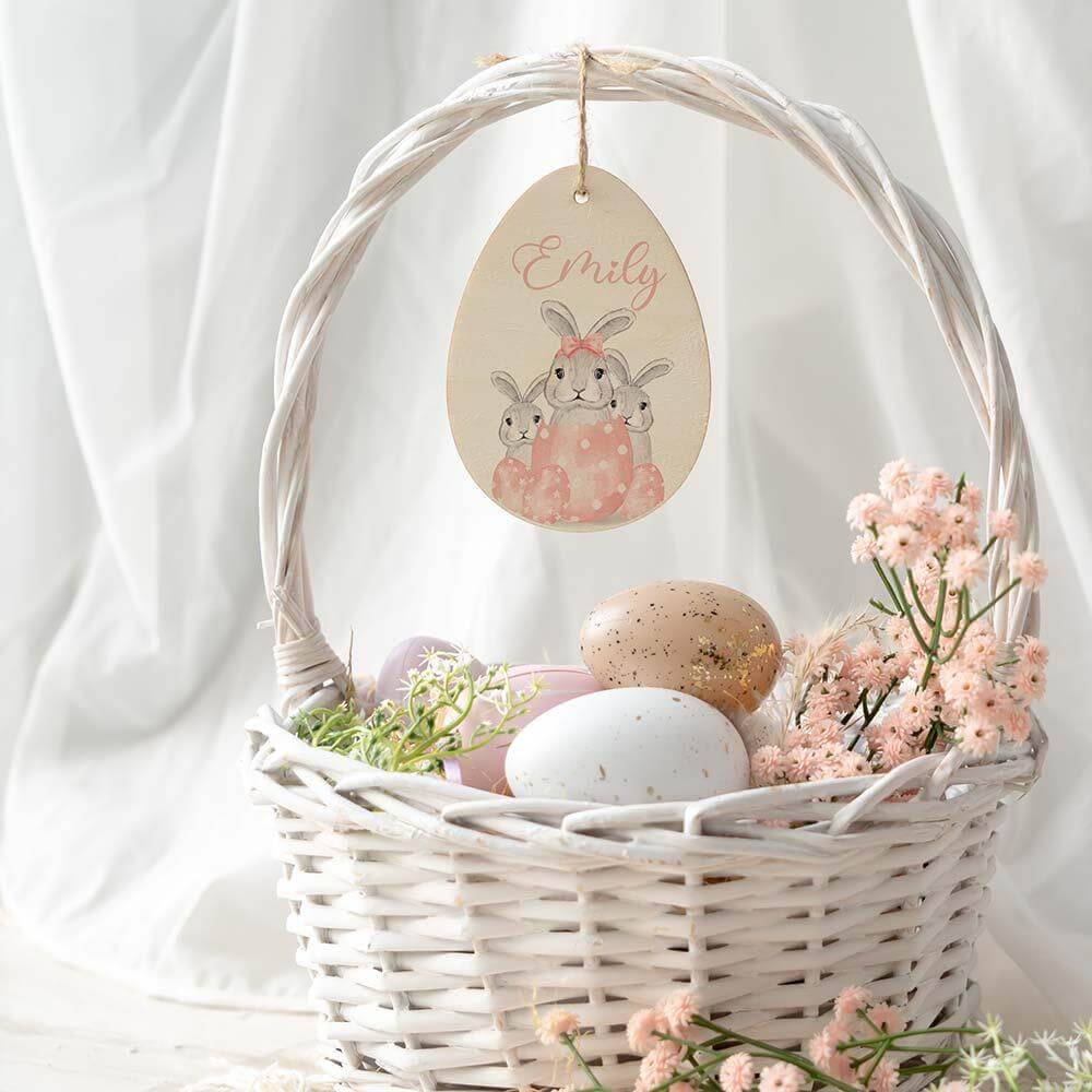 close-up of unique personalized wooden Easter egg