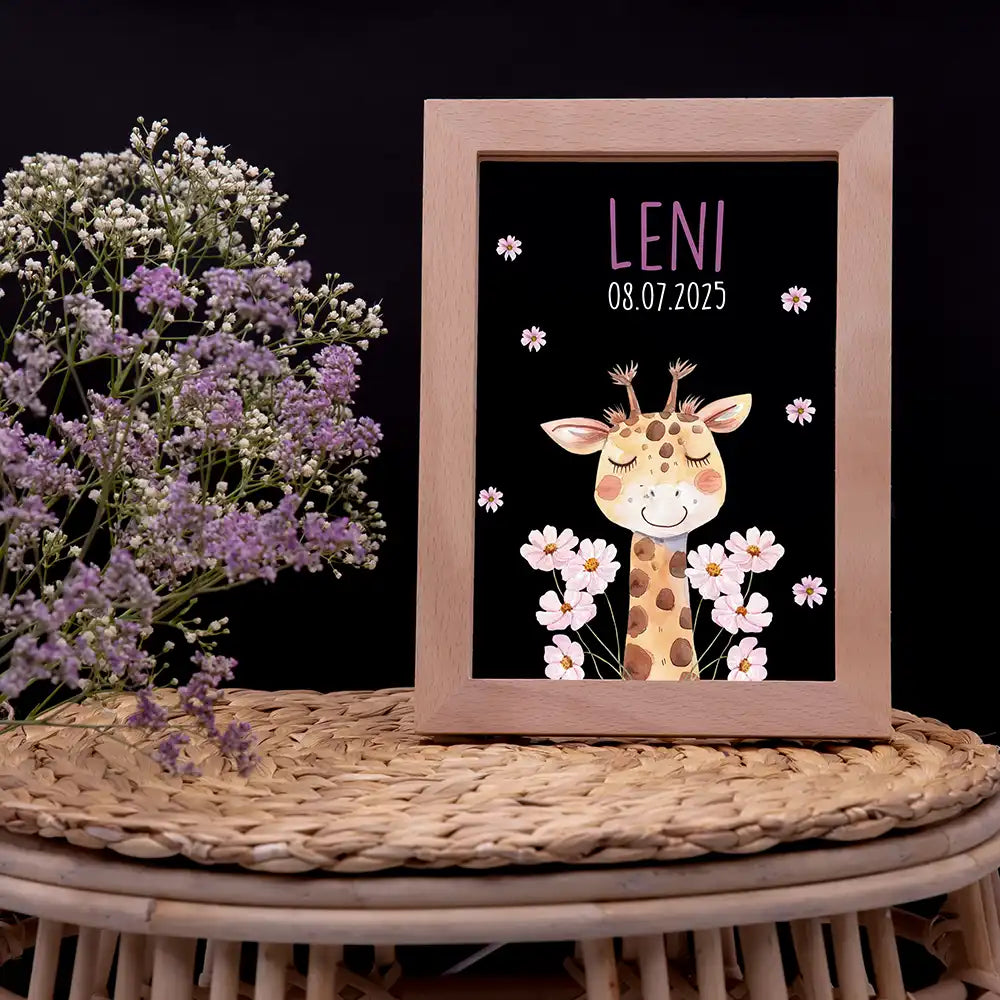 Personalisiertes LED Nachtlicht Bilderrahmen mit Namen - Giraffe