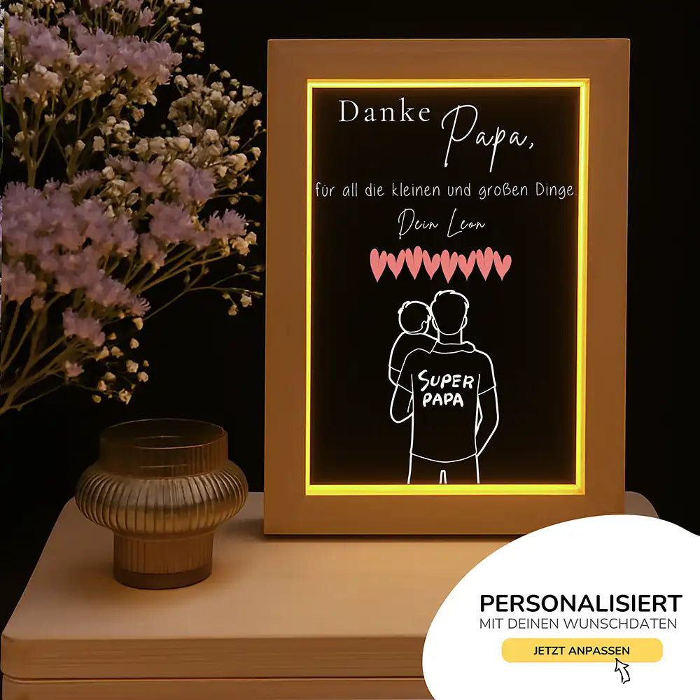 LED-Bilderrahmen Nachtlicht "Danke Papa" personalisiert