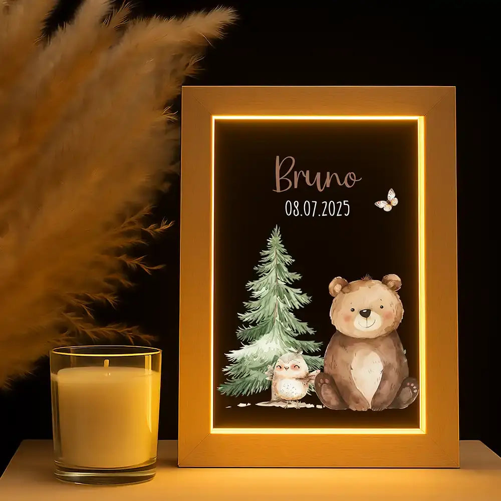 Personalisiertes LED Nachtlicht Bilderrahmen mit Namen - Papa Bär