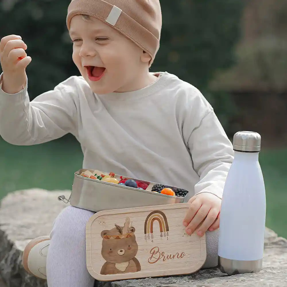 Brotdose Kinder personalisiert -  Bär Boho