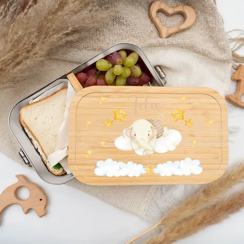 personalisierte brotdose mit elefant auf wolken design