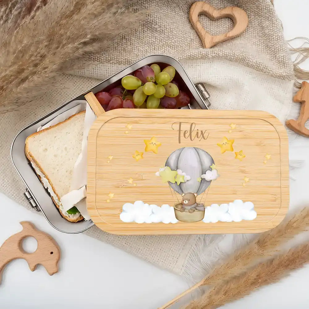 personalisierte brotdose mit bär und ballon design