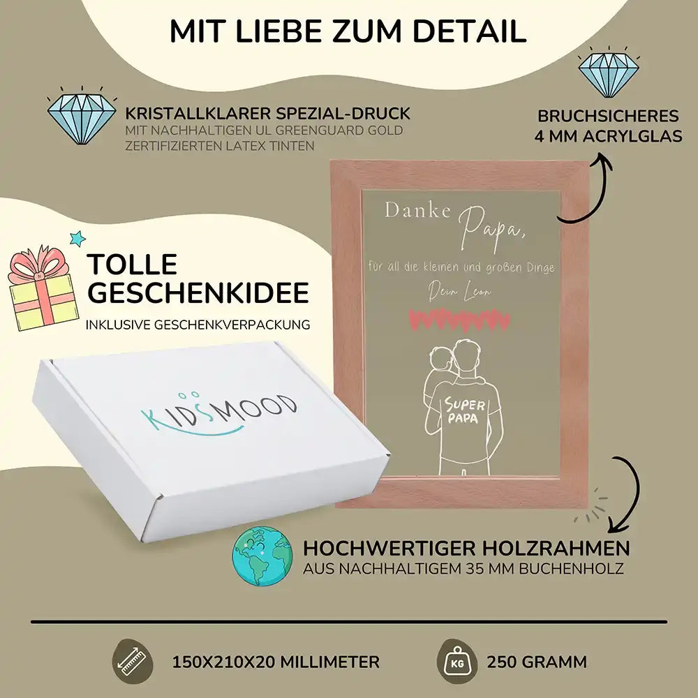LED-Bilderrahmen Nachtlicht "Danke Papa" personalisiert