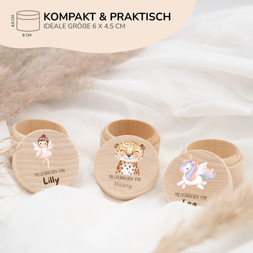 Zahndose Milchzähne personalisiert - Holz Zahnbox mit Wunschnamen - Tiger