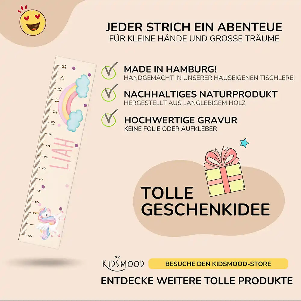 Holzlineal personalisiert - Einhorn