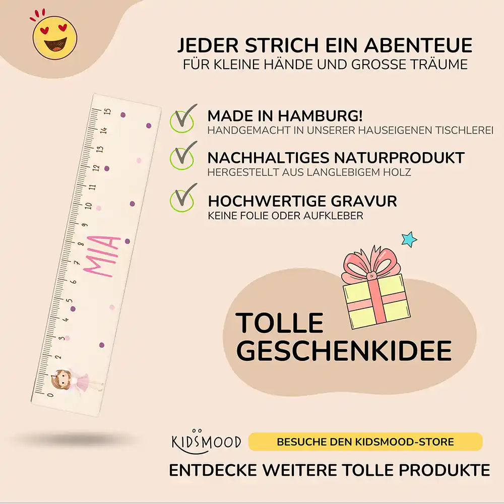 Holzlineal personalisiert - Fee rosa