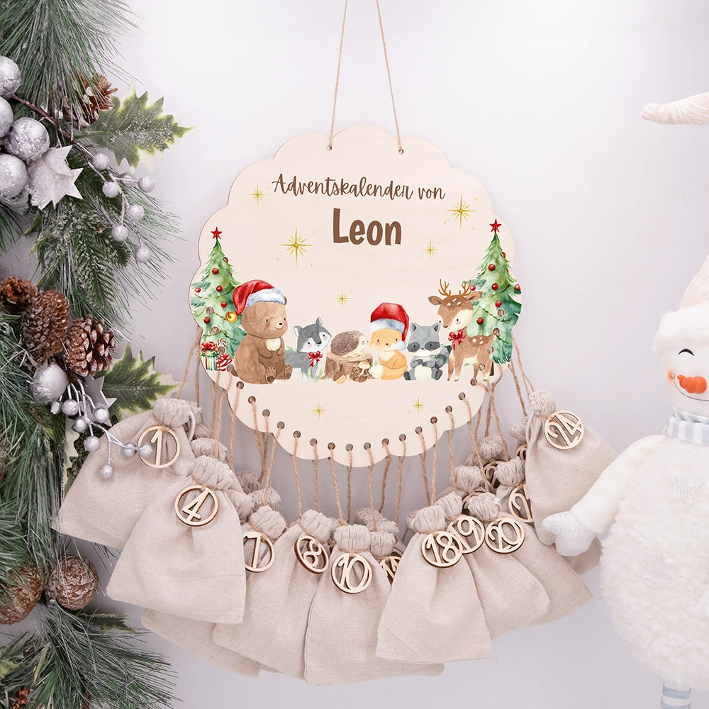 Personalisierter runder Adventskalender Kinder aus Holz  - Weihnachtsfreude