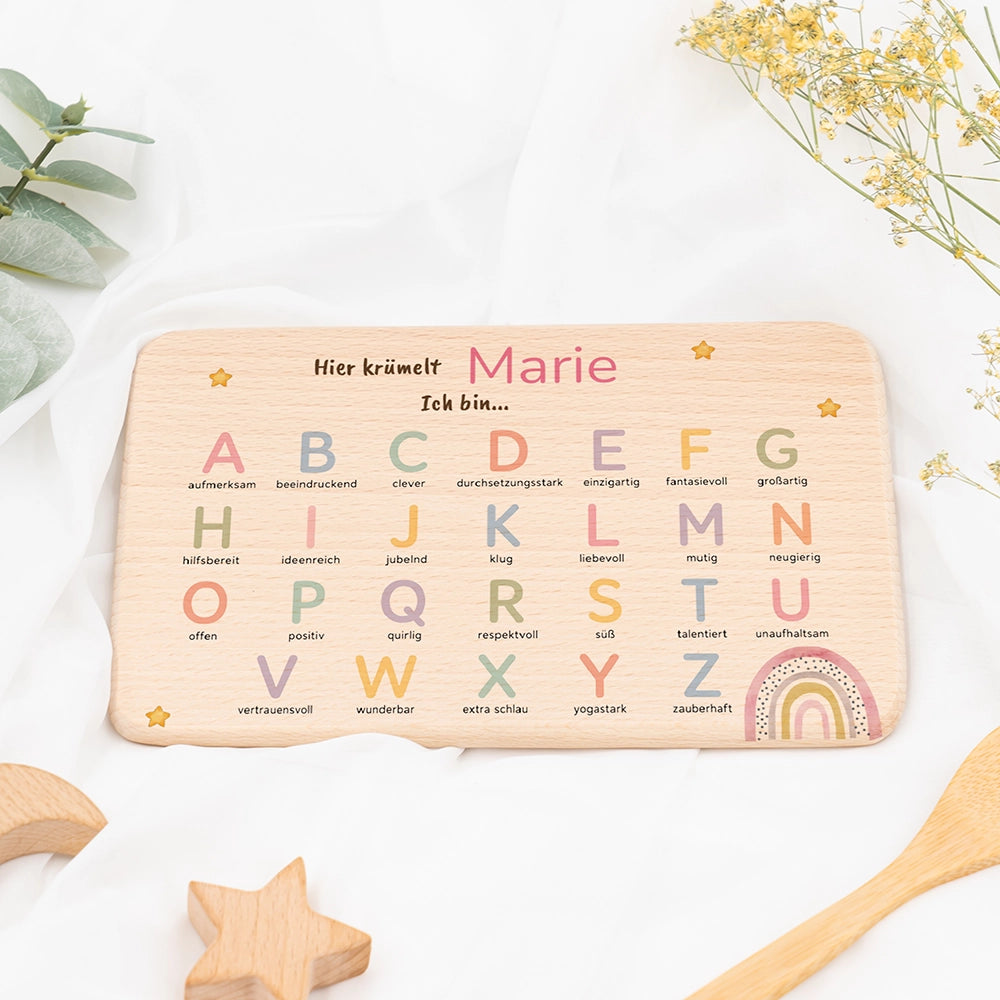ABC Brettchen Kinder personalisiert – Sterne & Regenbogen