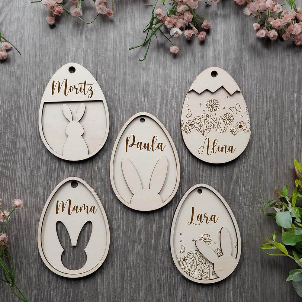 engraved wooden Easter decoration with personalized name