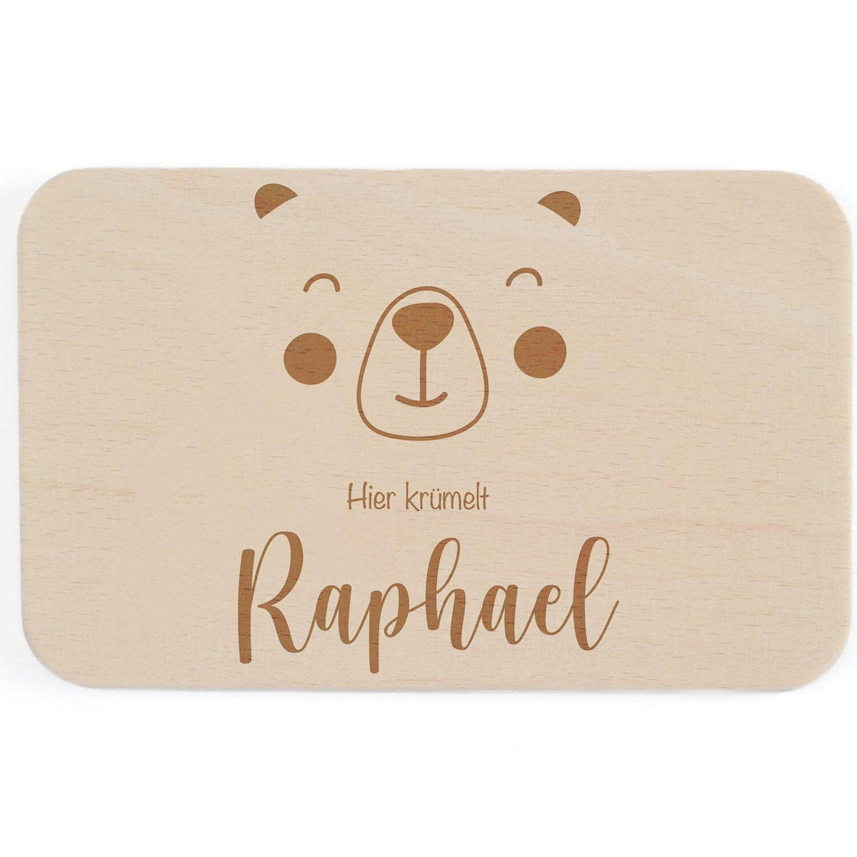 engraved bear face breakfast board with name