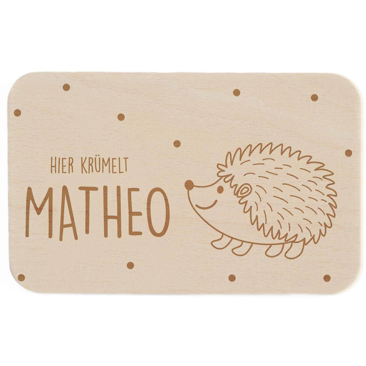 custom hedgehog design on wooden breakfast board