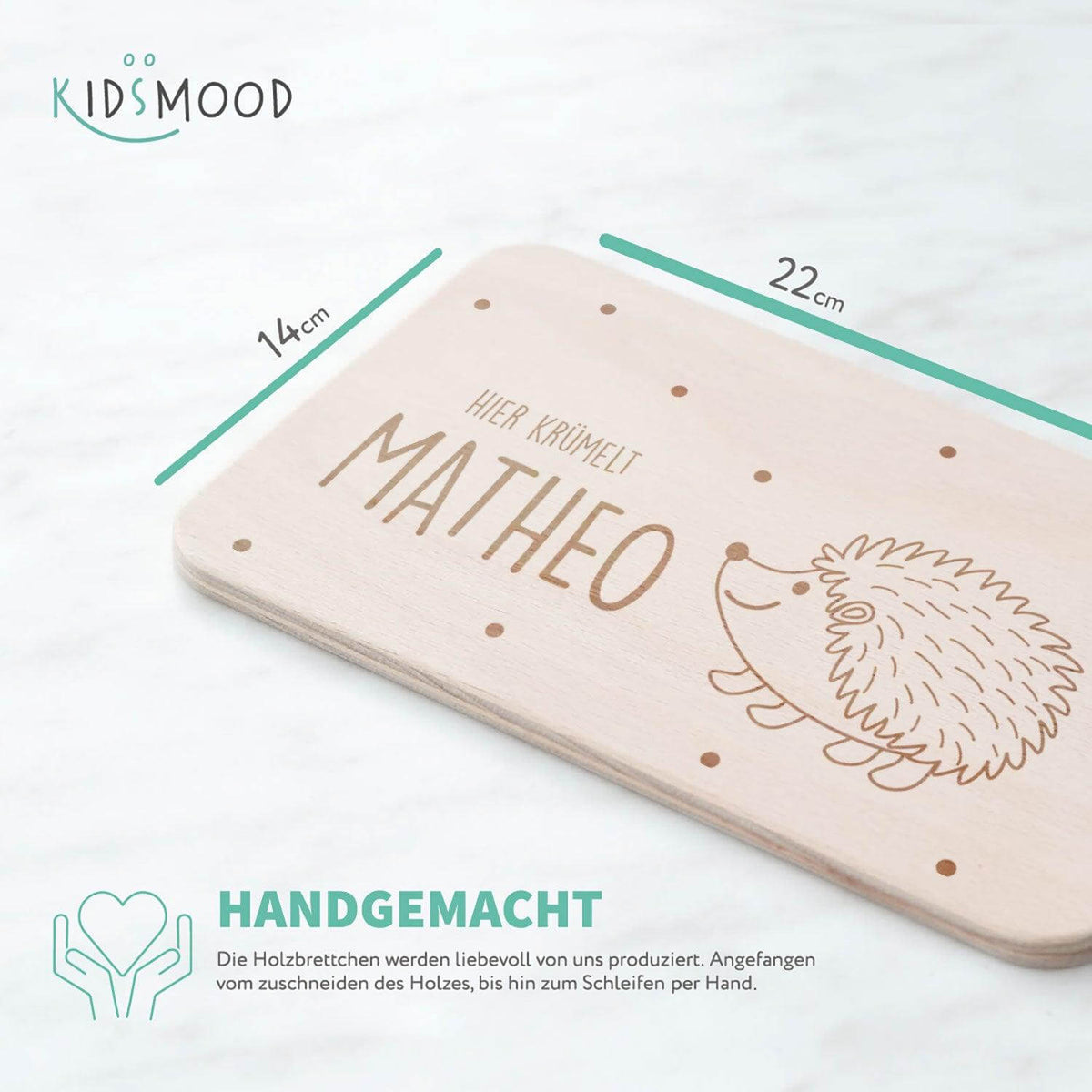 detailed view of hedgehog design on breakfast board