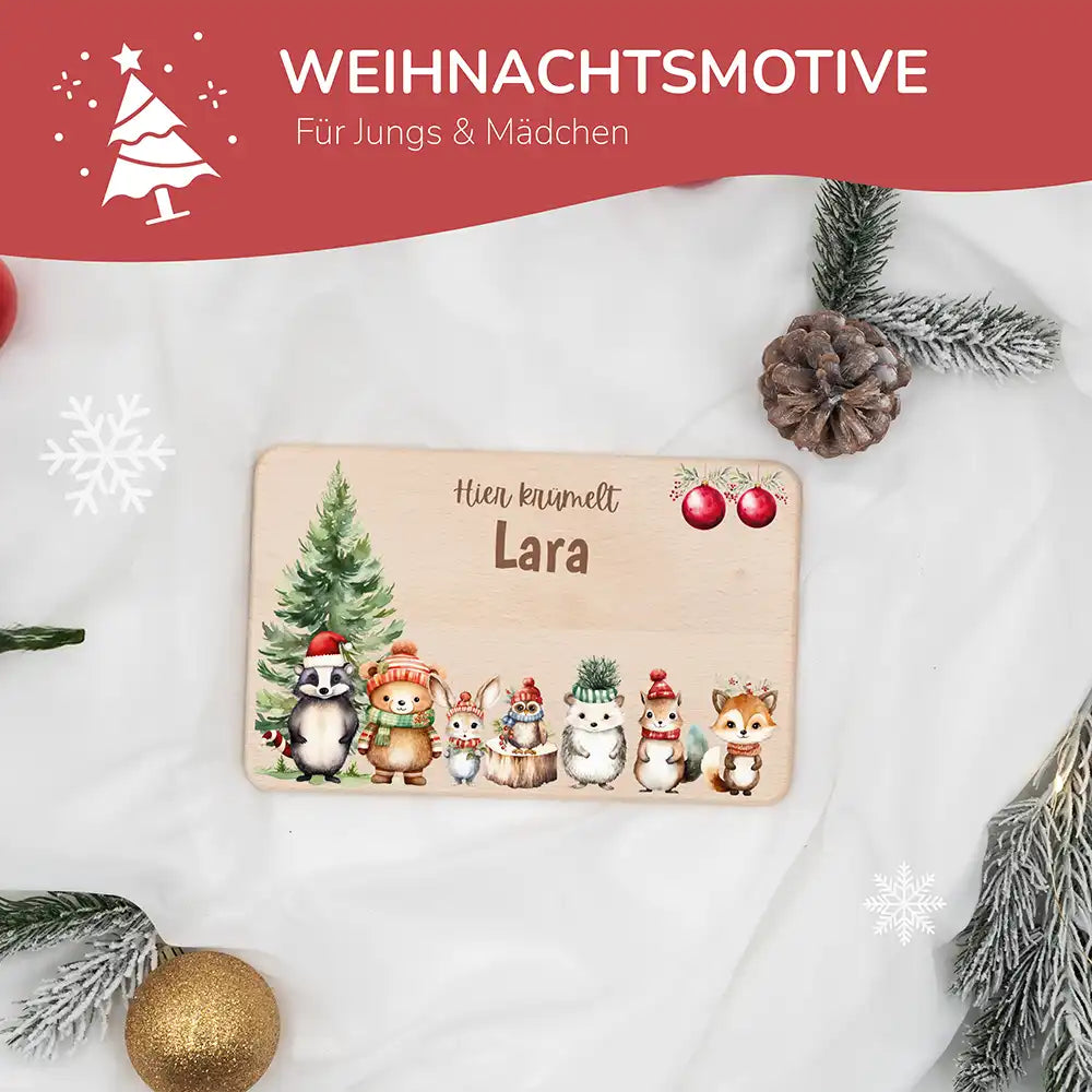 Frühstücksbrettchen Weihnachten - Niedliche Tiere