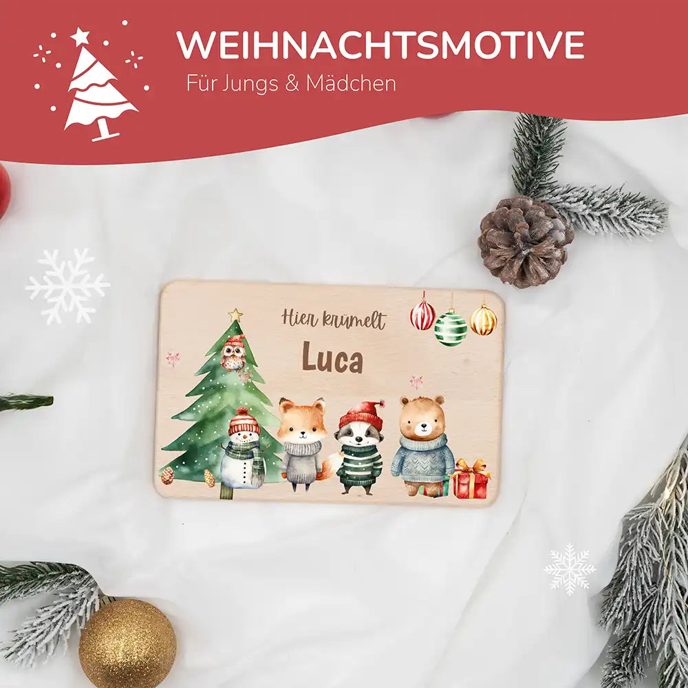 Frühstücksbrettchen Weihnachten - Tierfamilie Weihnachten