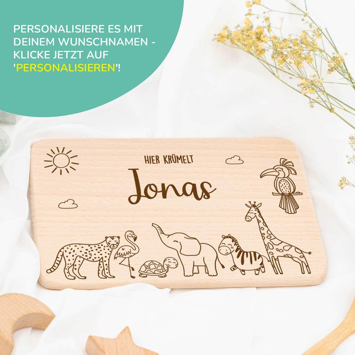 breakfast board with safari design and personalized name