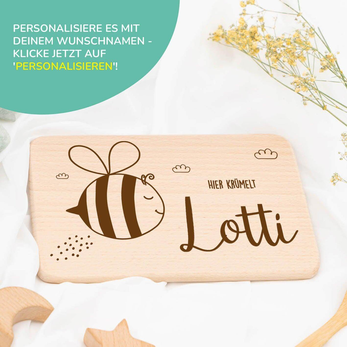 engraved breakfast board with bee and custom name