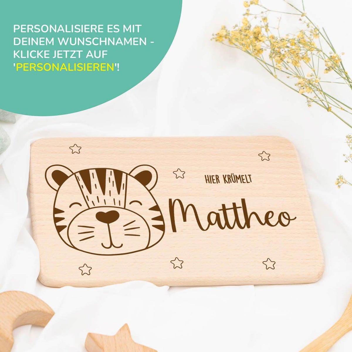 breakfast board with tiger design and personalized name
