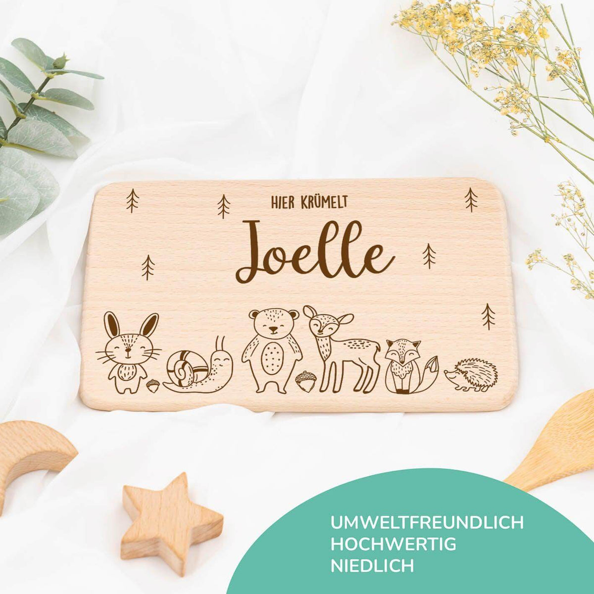 breakfast board with waldtiere design and personalized name