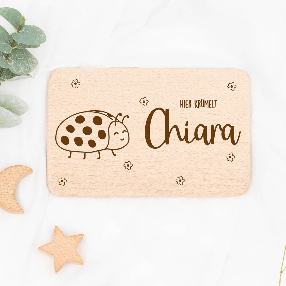 personalized breakfast board with ladybug design