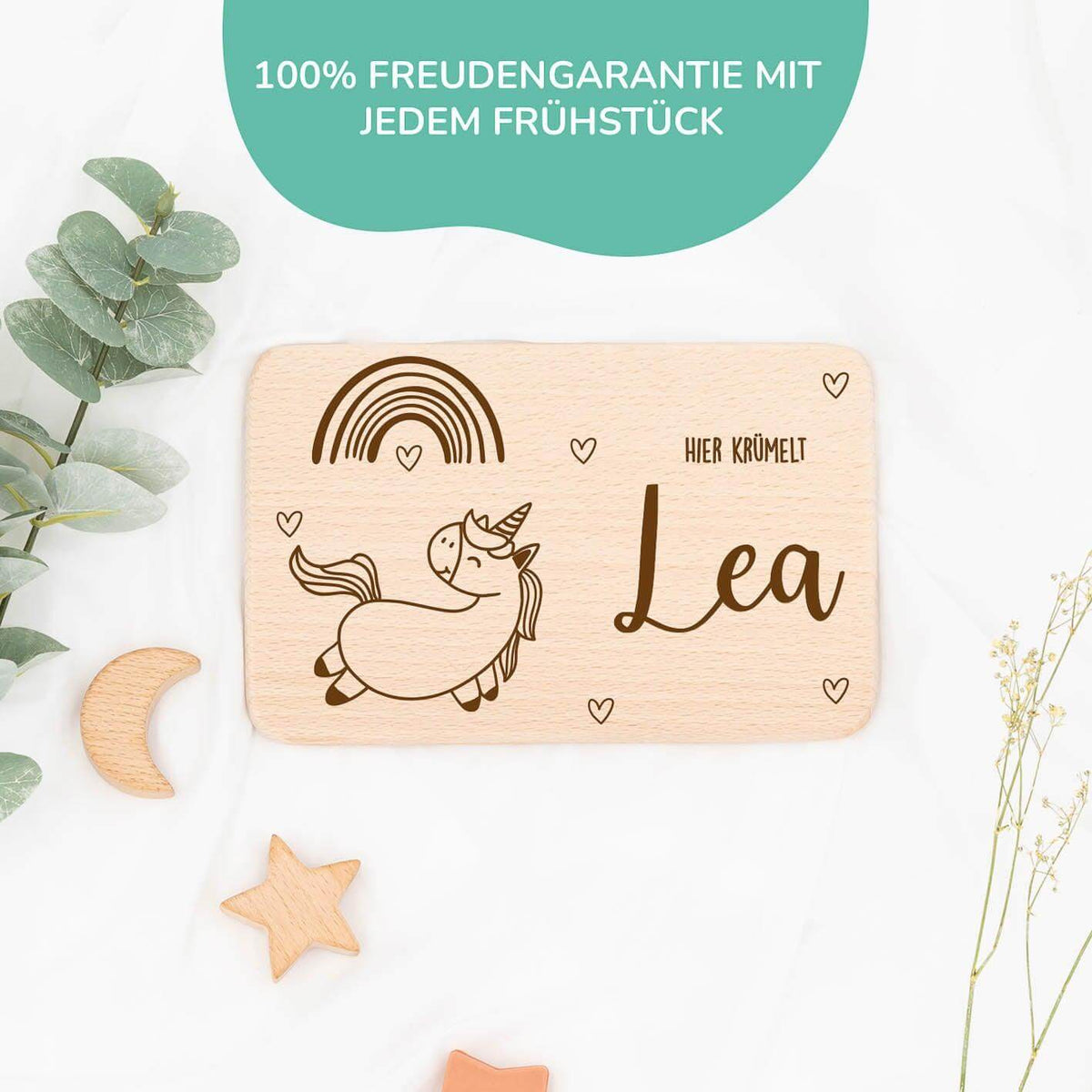 high-quality personalized rainbow unicorn breakfast board