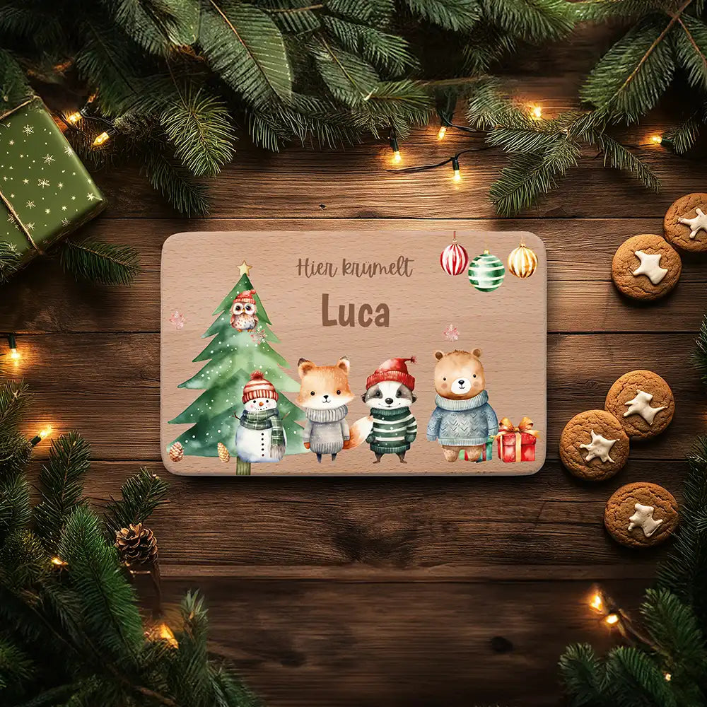 Frühstücksbrettchen Weihnachten - Tierfamilie Weihnachten